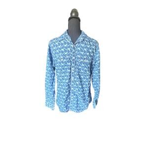 Casual Blue Printed Button-Down Shirt
